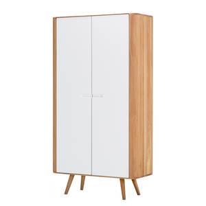 Buffet haut Loca Partiellement en chêne sauvage massif - Blanc / chêne sauvage clair - Largeur : 90 cm