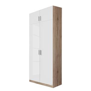 Kast opzetstuk Celle Hoogglans wit/Lichte San Remo eikenhouten look - Breedte: 91 cm