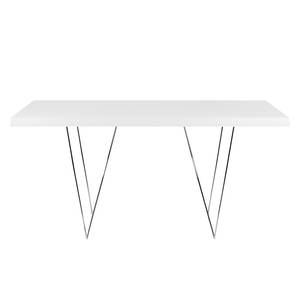 Eettafel Hueva mat wit - Wit/chroomkleurig - Breedte: 160 cm