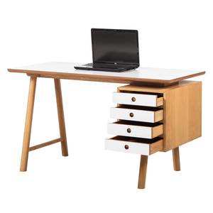 Bureau Why Wood deels massief eikenhout - wit/lichte eikenhouten look