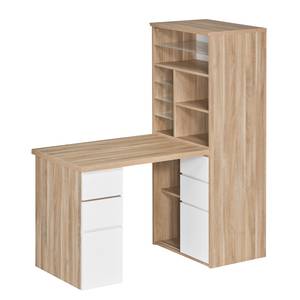 Bureau avec étagère Leela Imitation chêne / Blanc brillant