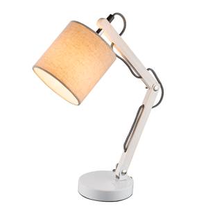 Bureaulamp Mattis geweven stof/massief eikenhout - 1 lichtbron - Eikenhouten gekalkt/Beige