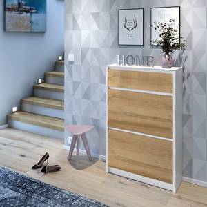 Schoenenkast Sanza I balken-eikenhouten look/hoogglans wit - Eikenhouten look/hoogglans wit