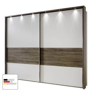 Armoire à portes coulissantes Ancona Imitation chêne truffier - Blanc alpin / Imitation chêne truffier - Largeur : 200 cm - 2 porte - Avec cadre passepartout - Avec éclairage