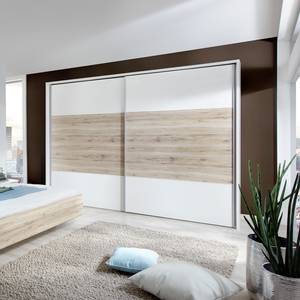 Schuifdeurkast Arizona Sleep Alpinewit/santana eikenhouten look - Breedte: 200 cm - Met passe-partout lijst - Zonder verlichting