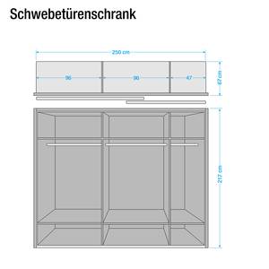 Schwebetürenschrank Arizona Sleep Alpinweiß / Eiche Santana Dekor - Breite: 250 cm - Mit Passepartoutrahmen - Mit Beleuchtung