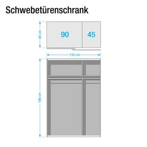 Schuifdeurkast Arnaud antracietkleurig/aluminium/zwart - Breedte: 135 cm