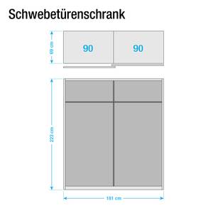 Schwebetürenschrank Bayamo Graphit/Mattglas Blau - 181 x 223 cm - 2 Türen