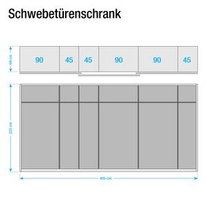 Schwebetürenschrank Bayamo Graphit/Mattglas Blau - 405 x 223 cm - 3 Türen