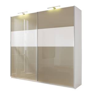 Schwebetürenschrank Beluga-Plus Hochglanz Sandgrau / Hochglanz Weiß / Alpinweiß - 136 x 223 cm - 2 Türen