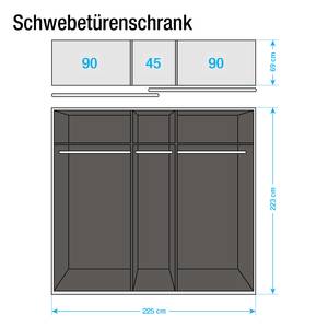 Schwebetürenschrank Beluga-Plus Hochglanz Sandgrau / Hochglanz Weiß / Alpinweiß - 225 x 223 cm - 2 Türen