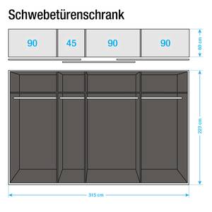 Schwebetürenschrank Beluga-Plus Hochglanz Sandgrau / Hochglanz Weiß / Alpinweiß - 315 x 223 cm - 3 Türen