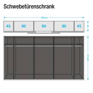 Schwebetürenschrank Beluga-Plus Hochglanz Sandgrau / Hochglanz Weiß / Alpinweiß - 360 x 236 cm - 3 Türen
