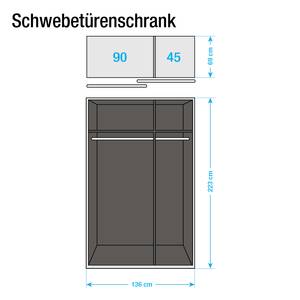 Armoire à portes coulissantes Beluga Blanc brillant / Imitation chêne de Sonoma - 136 x 223 cm - 2 porte