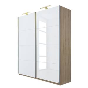 Armoire à portes coulissantes Beluga Blanc brillant / Imitation chêne de Sonoma - 136 x 236 cm - 2 porte