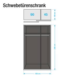 Schwebetürenschrank Beluga-Plus Hochglanz Weiß / Eiche Sonoma Dekor - 136 x 236 cm - 2 Türen