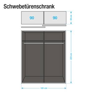 Armoire à portes coulissantes Beluga Blanc brillant / Imitation chêne de Sonoma - 181 x 223 cm - 2 porte