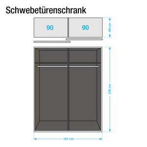 Schwebetürenschrank Beluga-Plus Hochglanz Weiß / Eiche Sonoma Dekor - 181 x 236 cm - 2 Türen