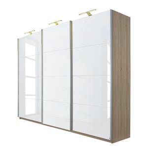 Armoire à portes coulissantes Beluga Blanc brillant / Imitation chêne de Sonoma - 315 x 223 cm - 3 portes