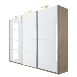 Armoire à portes coulissantes Beluga Blanc brillant / Imitation chêne de Sonoma - 360 x 223 cm - 3 portes