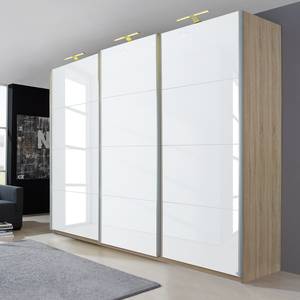 Armoire à portes coulissantes Beluga Blanc brillant / Imitation chêne de Sonoma - 360 x 236 cm - 3 portes