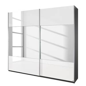 Armoire à portes coulissantes Beluga Blanc brillant / Miroir couleur graphite - 136 x 223 cm - 2 porte