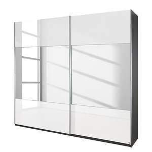Armoire à portes coulissantes Beluga Blanc brillant / Miroir couleur graphite - 136 x 236 cm - 2 porte