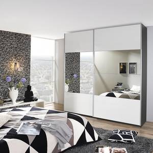 Armoire à portes coulissantes Beluga Blanc brillant / Miroir couleur graphite - 136 x 236 cm - 2 porte
