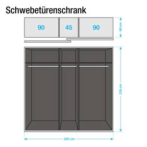 Armoire à portes coulissantes Beluga Blanc brillant / Miroir couleur graphite - 225 x 236 cm - 2 porte