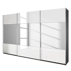 Armoire à portes coulissantes Beluga Blanc brillant / Miroir couleur graphite - 315 x 223 cm - 3 portes