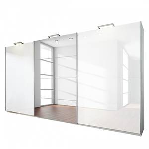 Armoire portes coulissantes Beluga Plus Blanc alpin / Blanc brillant - Partiellement recouvert de miroirs - 360 x 236 cm