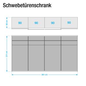 Schwebetürenschrank Bensheim Eiche Sanremo Dekor - Breite: 361 cm