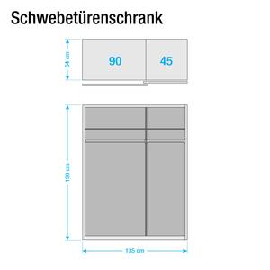 Armoire à portes coulissantes Chess I Blanc alpin / Verre lava - Largeur : 135 cm - 2 porte