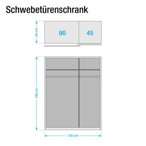 Schuifdeurkast Chess I Lavagrijs/betonkleurig - Breedte: 135 cm - 2 deuren