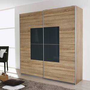 Schuifdeurkast Coventry eikenhout - basaltkleurig glaselement - 136cm