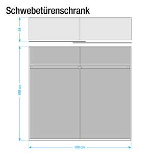 Schuifdeurkast Curve San Remo eikenhouten look/wit glas