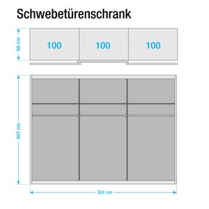 Schuifdeurkast Dassow Zilverkleurig/zwart - Breedte: 301 cm - 3 deuren