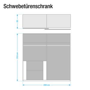 Schwebetürenschrank Yallahs Eiche Sanremo Dekor - Breite: 200 cm - Ohne - Ohne Passepartoutrahmen