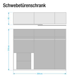 Schwebetürenschrank Yallahs Eiche Sanremo Dekor - Breite: 250 cm - Ohne - Ohne Passepartoutrahmen