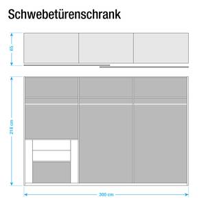 Schwebetürenschrank Yallahs Eiche Sanremo Dekor - Breite: 300 cm - 2 - Ohne Passepartoutrahmen