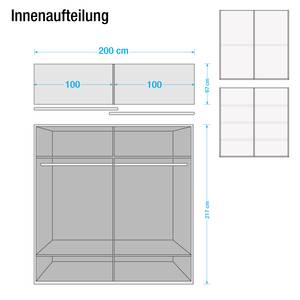 Schwebetürenschrank Dubai II Alpinweiß - Breite: 200 cm - Mit Passepartoutrahmen