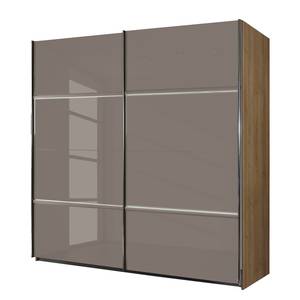 Armoire à portes coulissantes Erlangen Avec éclairage - Verre couleur tourbe / Imitation chêne Stirling - Largeur : 226 cm