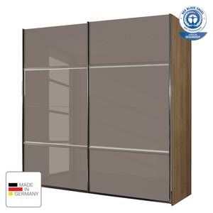 Schwebetürenschrank Erlangen inkl. Beleuchtung - Glas Fango / Eiche Stirling Dekor - Breite: 226 cm