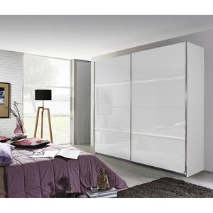 Armoire à portes coulissantes Erlangen Avec éclairage - Verre blanc / Blanc - Largeur : 271 cm