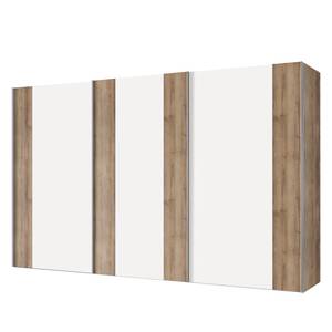 Zweefdeurkast Greenville Planken eikenhouten look/Poolwit - Breedte: 300 cm - 3 deuren