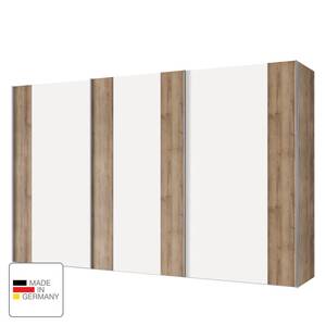 Armoire à portes coulissantes Greenville Imitation chêne parqueté / Blanc polaire - Largeur : 300 cm - 3 portes