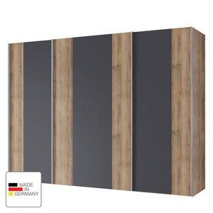 Zweefdeurkast Greenville Planken eikenhouten look/Grafietkleurig - Breedte: 250 cm - 3 deuren