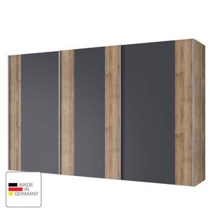 Armoire à portes coulissantes Greenville Imitation chêne parqueté / Graphite - Largeur : 300 cm - 3 portes