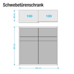 Schwebetürenschrank Kalkhorst Schwarz - Breite: 202 cm - Ohne Spiegeltür/-en