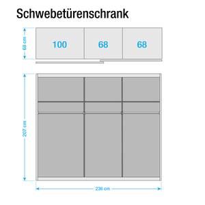 Schwebetürenschrank Kalkhorst Weiß - Breite: 236 cm - 1 Spiegeltür